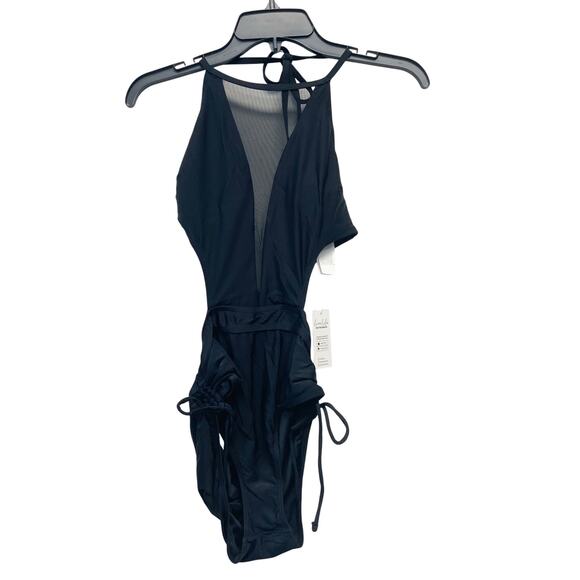 Cupshe Black Mesh Cutout Ruched Drawstring Monokini Swimsuit Size Small - Picture 1 of 7